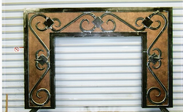 fireplace facade, painted and faux-copper applied